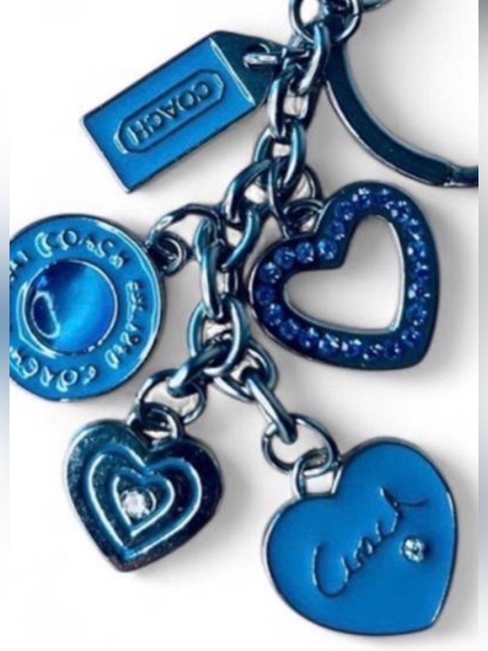 Coach Turquoise Blue Heart Bag Charm Keyring - Picture 2 of 3